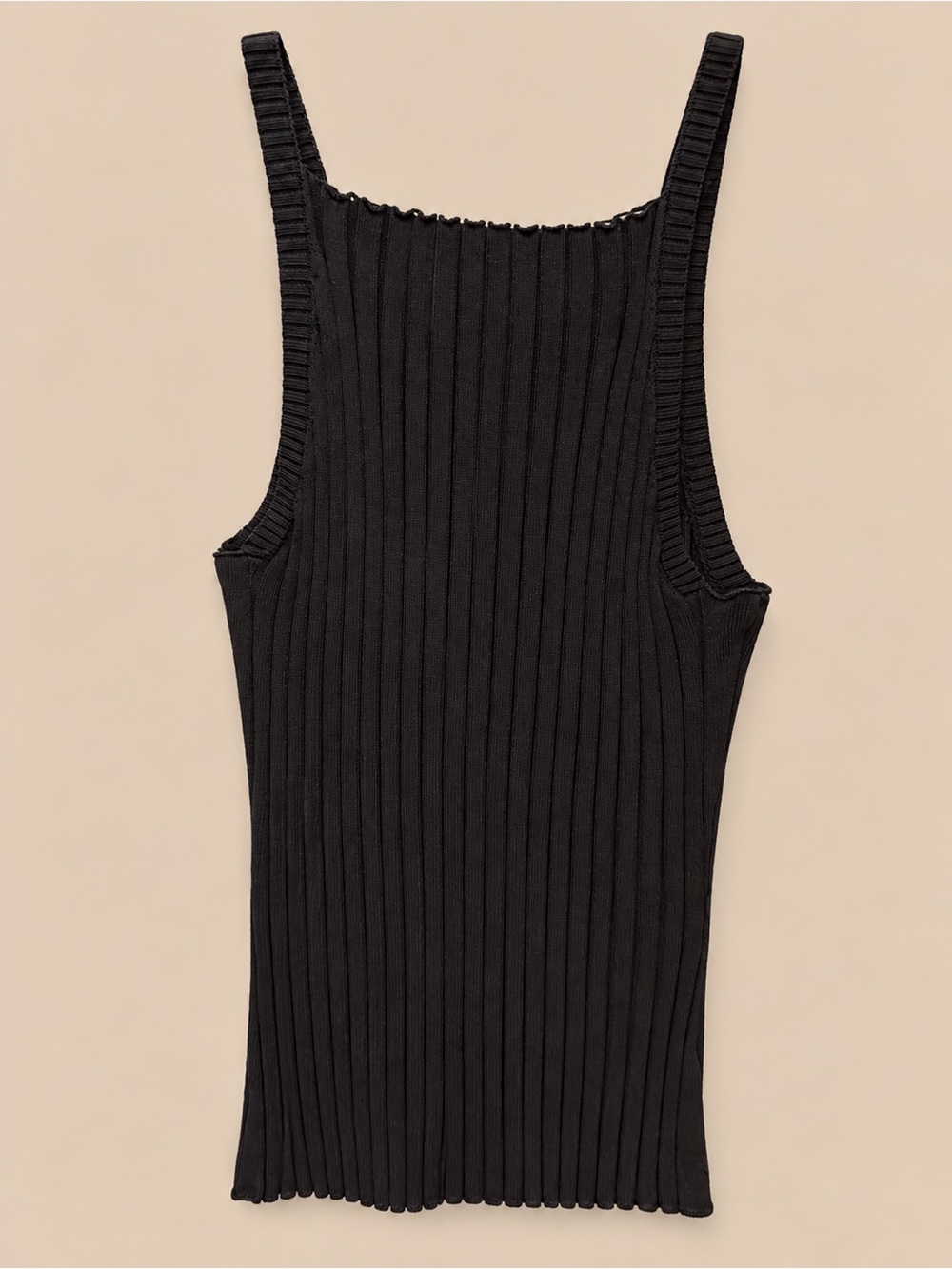 VICI Black Ribbed Knit Square Neck Tank Top Size M